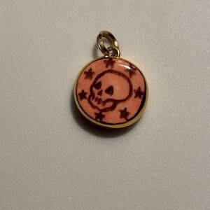 Gold and Pink Porcelain Skull Pendant
